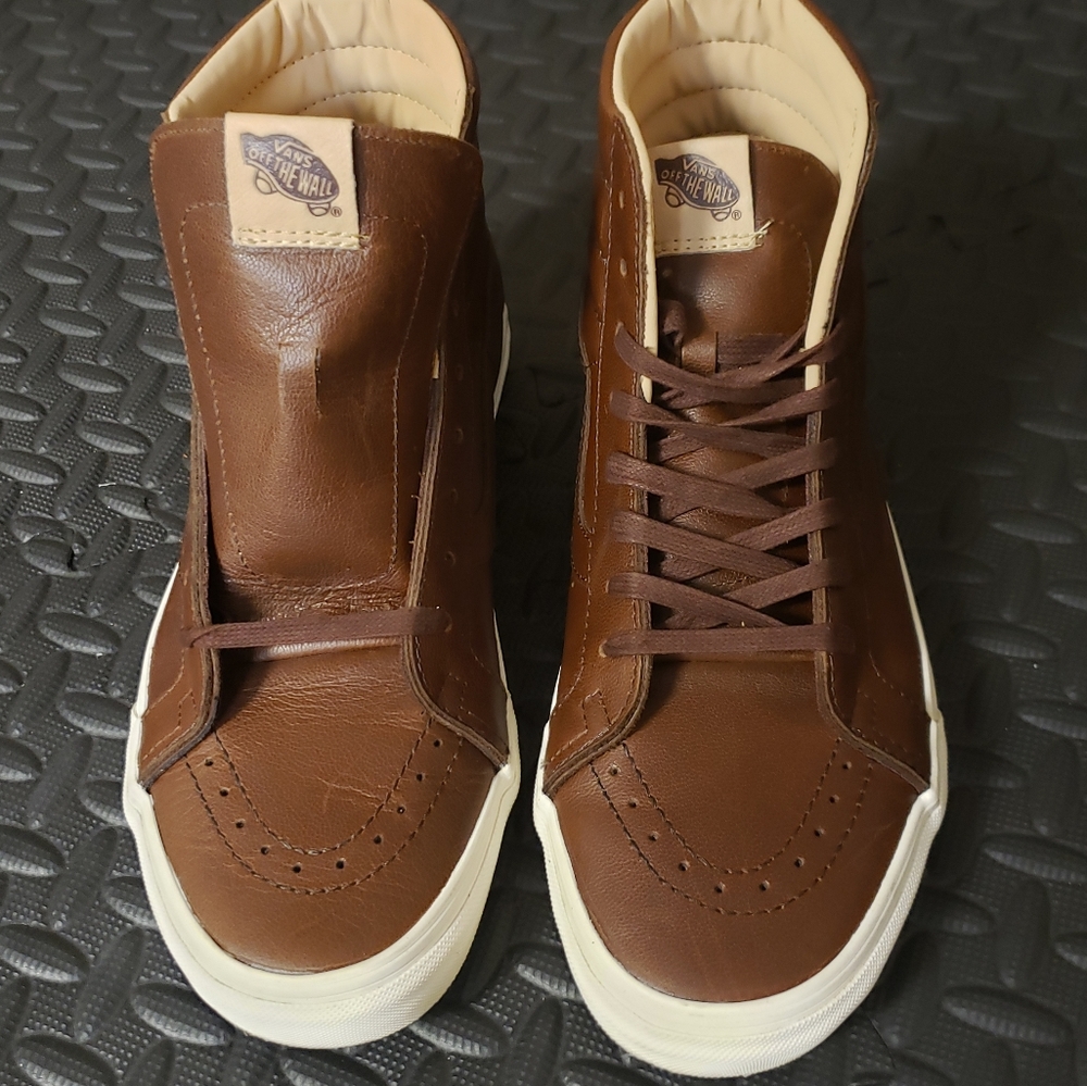 Vans Brown Leather High-Top Sneakers